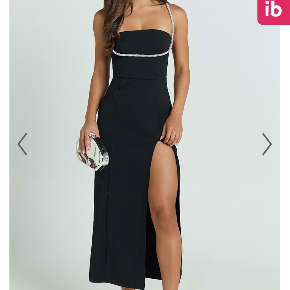 SHOWPO SHARLEY MIDI DRESS - DIAMANTE DETAIL PENCIL DRESS IN BLACK - Picture 3 of 9